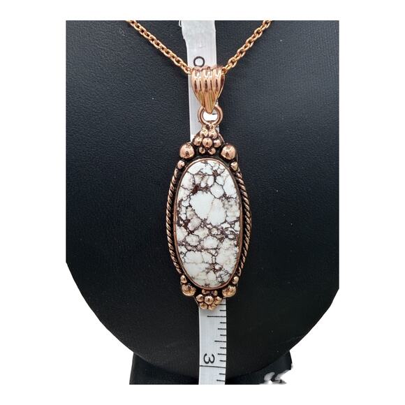 Natural White Horse Jasper Copper Pendant 22 inch Necklace Handmade Artisan - Picture 6 of 8